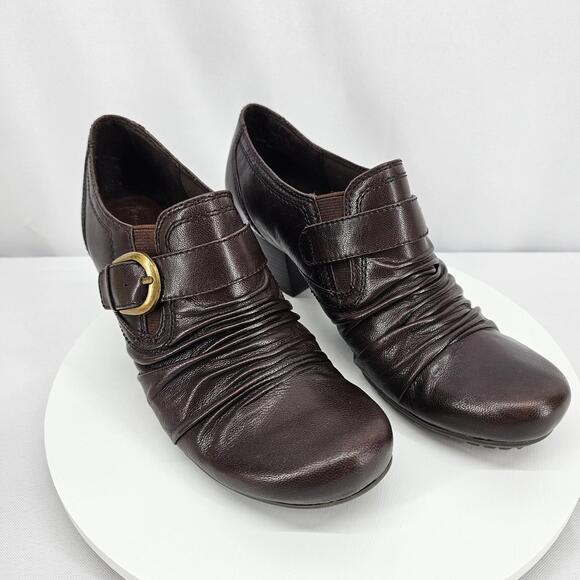 BEAR TRAPS Leather Tamra‎ Monk Shoes Womens Sz 8 M 2.5" Heel Buckle Brown br5240 - Picture 1 of 9